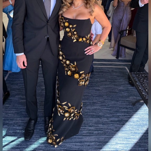 Carolina Herrera Strapless Dress with Gold Floral Accents - Picture 3 of 3